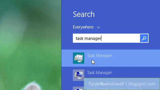 Mencari Task Manager Menggunakan Search Charm