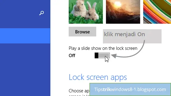 klik on slideshow gambar di lock screen