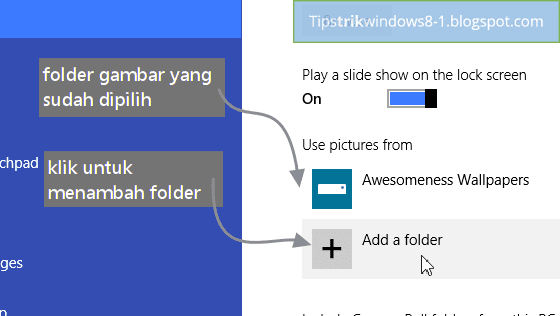 pilih folder untuk dijadikan sebagai kumpulan gambar slideshow di lock screen windows 8.1