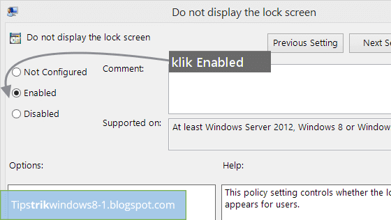 enabled untuk menghilangkan lock screen di windows 8.1