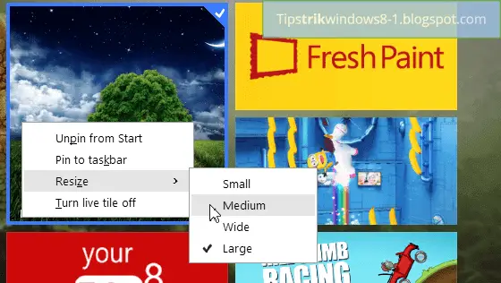 menu konteks di start screen windows 8.1