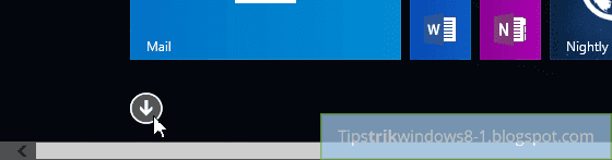 klik tombol panah di Start screen Windows 8.1 untuk menampilkan daftar aplikasi dengan icon kecil di apps view