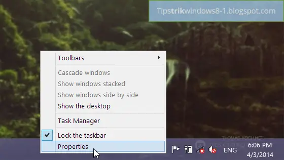 klik kanan taskbar cara menghilangkan apps switcher di windows 8.1