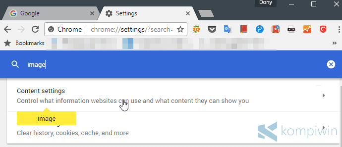 content settings menghilangkan gambar